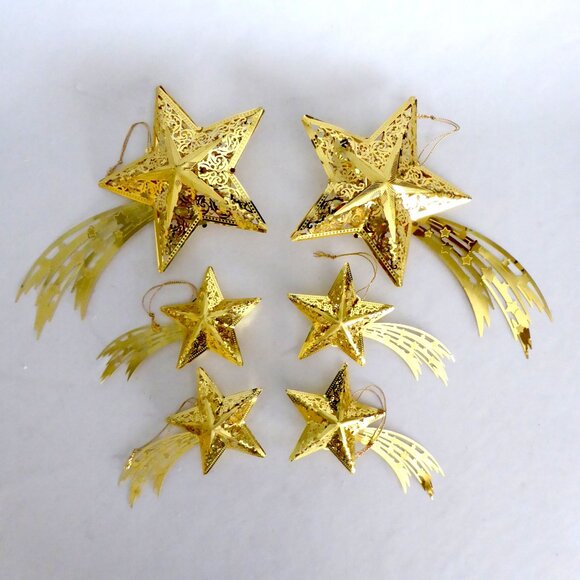 unknown Other - NEW VINTAGE 10.5” & 6” GOLD METAL SHOOTING STAR CHRISTMAS BETHLEHEM ORNAMENT LOT